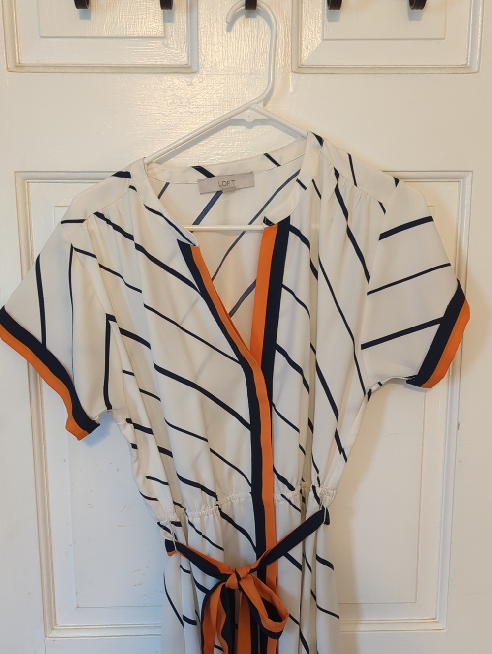 BOGO 💚 LOFT White Dress with Black Stripe and Orange Trim
